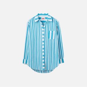SOLID & STRIPED Teal and White Striped Button Down Shirt